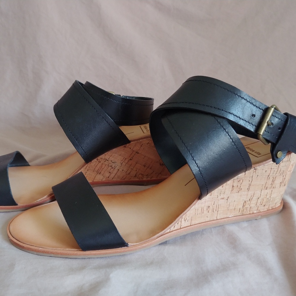 NWOT Black Dress Sandals with Wedge Heel